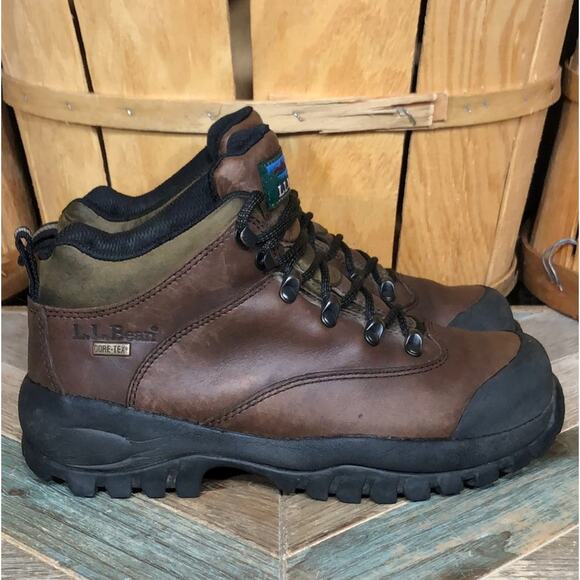 L.L. Bean GTX Brown Leather Goretex Waterproof Vibram Hiking Boots Womens 6.5 - Picture 1 of 10